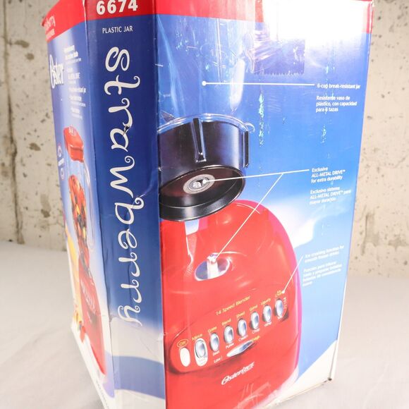 OSTER 6674 6 Cup Jar Pulse Ice Crusher Strawberry Red 450 Watt New in Box - Picture 3 of 6
